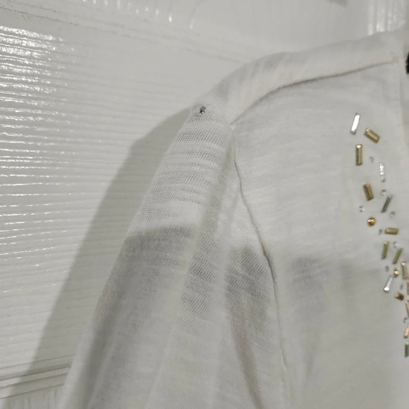 Lane Bryant Cotton Slub White Beaded Neckline 3/4 Sleeve Shirt in Size 18/20 2X - Picture 6 of 11